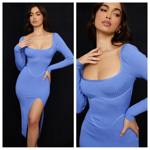 House of CB Dresses & Skirts - House of CB Mitsy long sleeve periwinkle bandage rib midi dress